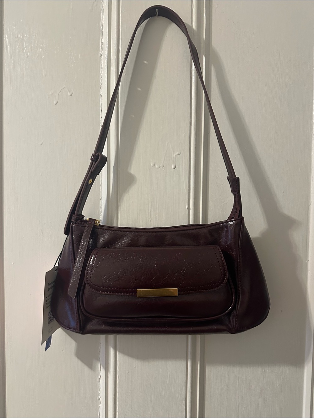Women's Dark Red Leather Shoulder Bag with Front Flap Pocket